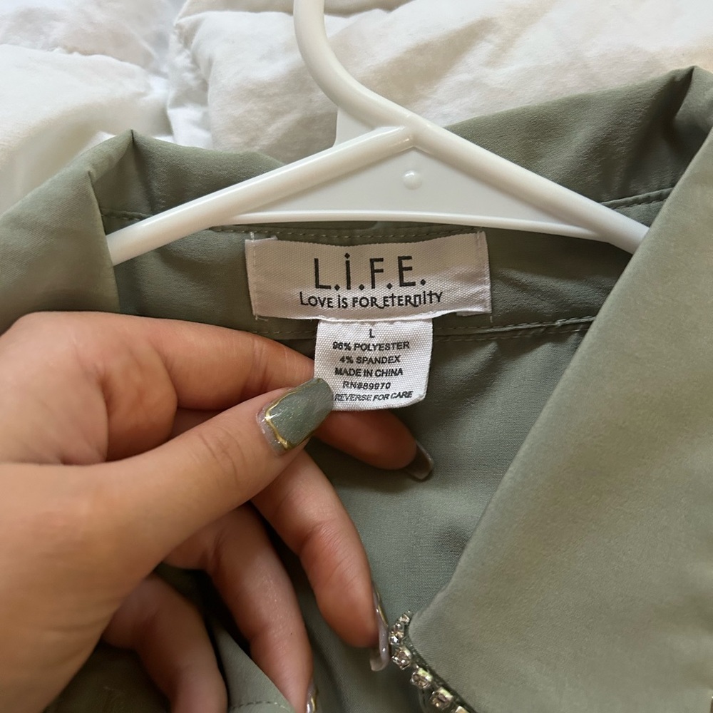 Chic Olive Green Button Down Shirt - image 2